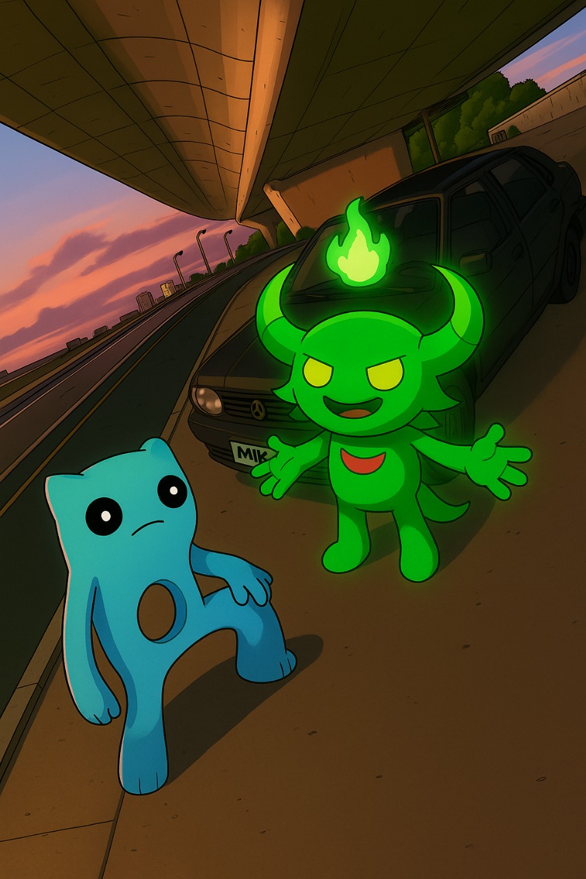 A glowing green glo character